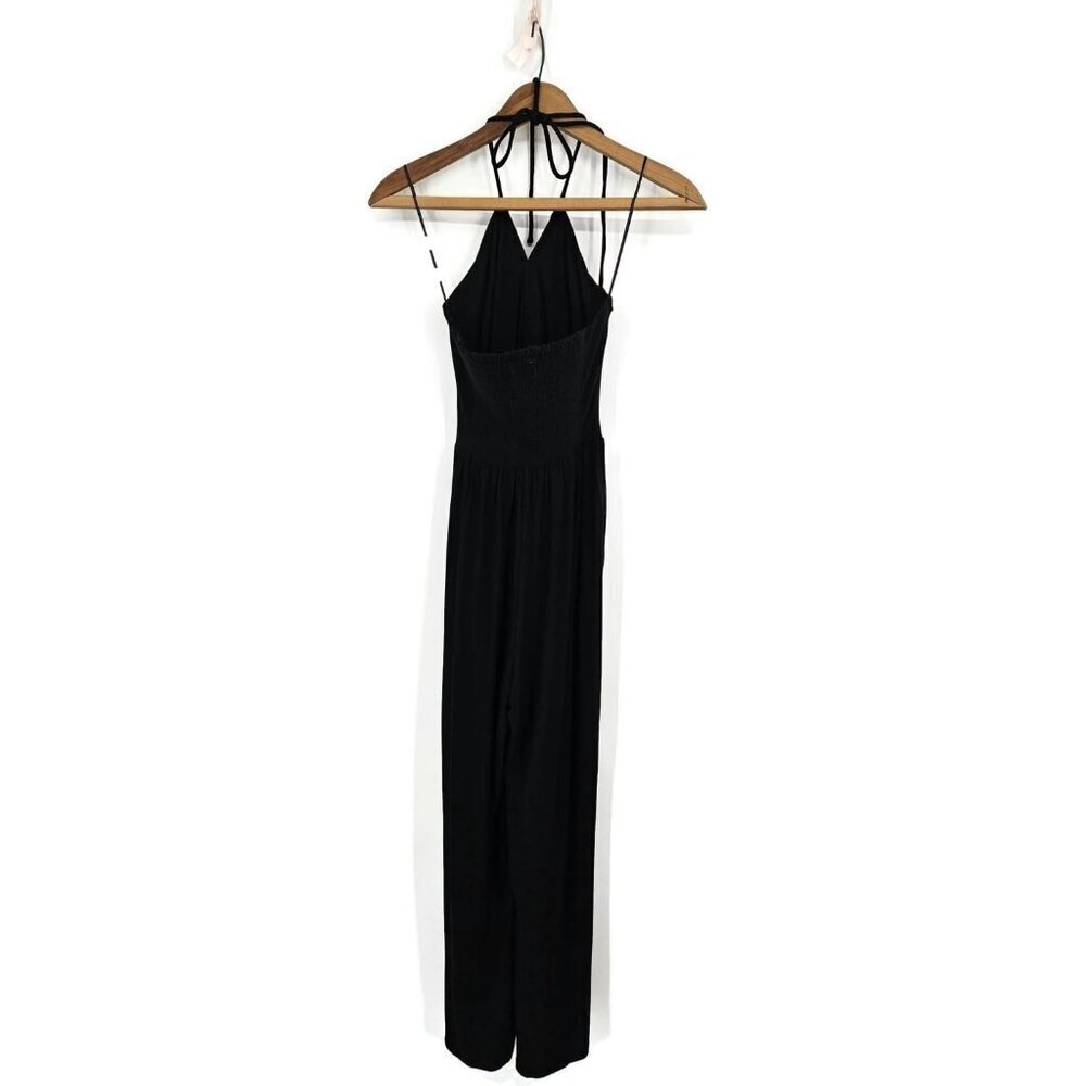 New Evereve Black Noa Jumpsuit Womens S Halter Wide Leg Pockets - Picture 6 of 10
